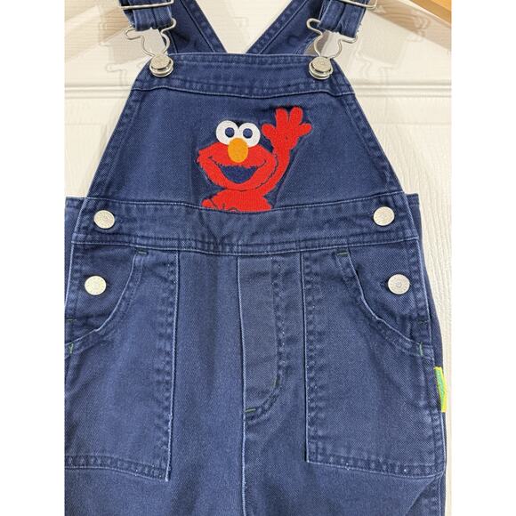 VTG Elmo Waving Seseme Street NAVY BLUE Denim Bib Overalls Kids Toddler 3T - Picture 2 of 3